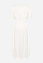 Biała Kopertowa Sukienka z Bawełną i Materiałowym Paskiem Ozdobionym Klamrą Besvia