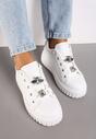 Biało-Srebrne Sneakersy na Grubej Tłoczonej Podeszwie z Metalicznymi Aplikacjami 3D Hadrina