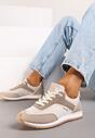 Ciemnobeżowe Płaskie Sneakersy z Metalicznymi Wstawkami Rosmora