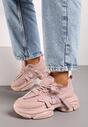 Różowe Sneakersy na Grubej Podeszwie z Ozdobnymi Sznurówkami Moraza