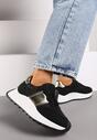 Czarne Sneakersy na Grubej Podeszwie z Metalicznymi Wstawkami Benara