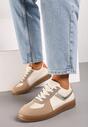 Ciemnobeżowe Sneakersy na Grubej Podeszwie z Ozdobnymi Wstawkami Galivia