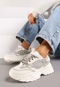 Szare Sneakersy na Grubej Podeszwie z Ozdobnymi Przeszyciami Benadelle