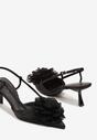 Czarne Sandały na Obcasie Typu Kaczuszka z Kwiatem 3D Xanivia
