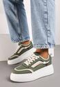 Zielone Płaskie Sneakersy z Geometrycznym Wzorem i Sznurowaniem Vlisera