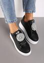 Czarno-Srebrne Sneakersy na Grubej Podeszwie z Odczepianym Kwiatem z Cyrkonii Navisia