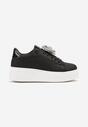 Czarno-Srebrne Sneakersy na Grubej Podeszwie z Odczepianym Kwiatem z Cyrkonii Navisia