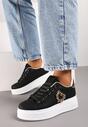 Czarne Sznurowane Sneakersy na Grubej Podeszwie Ozdobione Cyrkoniami Elivira