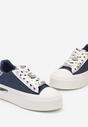 Niebieskie Sneakersy na Grubej Podeszwie z Metalicznymi Wstawkami i Cyrkoniami Himaria