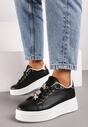 Czarne Płaskie Sneakersy z Metalicznymi Aplikacjami 3D Mivita