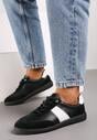 Czarno-Białe Skórzane Płaskie Sneakersy Wykończone Przeszyciami Milonara