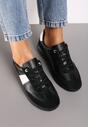 Czarno-Białe Skórzane Płaskie Sneakersy Wykończone Przeszyciami Milonara