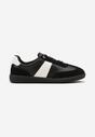 Czarno-Białe Skórzane Płaskie Sneakersy Wykończone Przeszyciami Milonara