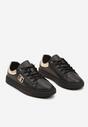 Czarno-Złote Skórzane Płaskie Sneakersy z Metaliczną Apikacją 3D Miliora