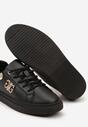 Czarno-Złote Skórzane Płaskie Sneakersy z Metaliczną Apikacją 3D Miliora