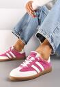 Fuksjowe Płaskie Skórzane Sneakersy Ozdobione Paskami Navilen