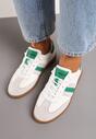 Biało-Zielone Płaskie Skórzane Sneakersy Ozdobione Paskami Navilen