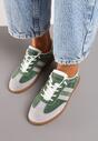 Zielono-Szare Płaskie Skórzane Sneakersy Ozdobione Paskami Navilen