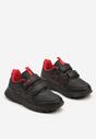 Czarno-Czerwone Płaskie Buty Sportowe Sneakersy Zapinane na Rzepy z Geometrycznym Wzorem Elinari