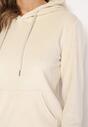 Jasnobeżowy Welurowy Komplet Dresowy Bluza z Kapturem Spodnie z Gumką w Talii Ilseria