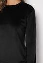Czarny Komplet Dresowy z Dodatkiem Bawełny Bluzka i Spodnie z Gumką w Talii Evalora