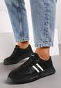 Czarno-Białe Sneakersy na Płaskiej Podeszwie Ozdobione Paskami Noraria