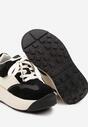 Czarno-Beżowe Sznurowane Buty Sportowe Sneakersy na Grubej Podeszwie z Geometrycznym Wzorem Esemaria