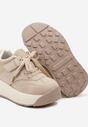 Ciemnobeżowe Sznurowane Buty Sportowe Sneakersy na Grubej Podeszwie z Geometrycznym Wzorem Esemaria