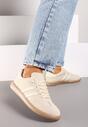Beżowe Płaskie Sneakersy Ozdobione Paskami Glaria