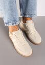Beżowe Płaskie Sneakersy Ozdobione Paskami Glaria