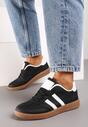 Czarne Płaskie Sznurowane Sneakersy z Paskami Evily