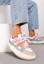 Beżowo-Różowe Płaskie Sneakersy z Geometrycznym Zdobieniem Evithia