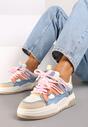 Beżowo-Różowe Płaskie Sneakersy z Geometrycznym Zdobieniem Evithia