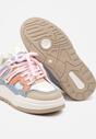 Beżowo-Różowe Płaskie Sneakersy z Geometrycznym Zdobieniem Evithia