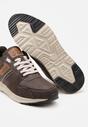 Brązowe Płaskie Buty Sportowe Sneakersy Ozdobione Przeszyciami Evilia