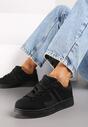Czarne Sznurowane Sneakersy na Płaskiej Podeszwie Ozdobione Paskami Nevirenna