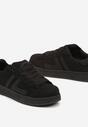 Czarne Sznurowane Sneakersy na Płaskiej Podeszwie Ozdobione Paskami Nevirenna