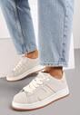 Beżowe Płaskie Sznurowane Sneakersy z Geometrycznym Wzorem Neviselle