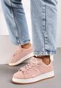 Różowe Płaskie Sznurowane Sneakersy z Geometrycznym Wzorem Neviselle