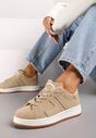 Ciemnobeżowe Płaskie Sznurowane Sneakersy z Geometrycznym Wzorem Neviselle