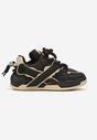Czarno-Beżowe Płaskie Buty Sportowe Sneakersy z Geometrycznym Wzorem Nevilara