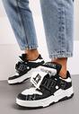 Czarno-Białe Płaskie Sznurowane Sneakersy z Napisami Friefra