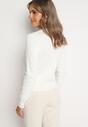 Biały Sweter z Wiskozą Ozdobiony Kwiatową Aplikacją 3D Wykończony Ściągaczami Eviyania