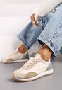 Beżowe Płaskie Sneakersy z Geometrycznym Wzorem Navshara