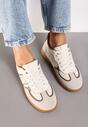 Beżowo-Brązowe Sneakersy przed Kostkę z Przeszyciami z Grubą Podeszwą Nevelice