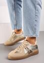 Beżowo-Brązowe Płaskie Sneakersy z Metaliczną Wstawką Nevsina