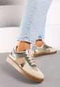 Beżowo-Zielone Płaskie Sneakersy z Metaliczną Wstawką Nevsina