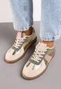 Beżowo-Zielone Płaskie Sneakersy z Metaliczną Wstawką Nevsina
