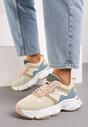 Beżowo-Niebieskie Sneakersy na Grubej Podeszwie z Geometrycznym Wzorem Mevanira