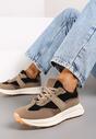 Czarne Płaskie Sznurowane Sneakersy z Geometrycznym Wzorem Neveanna